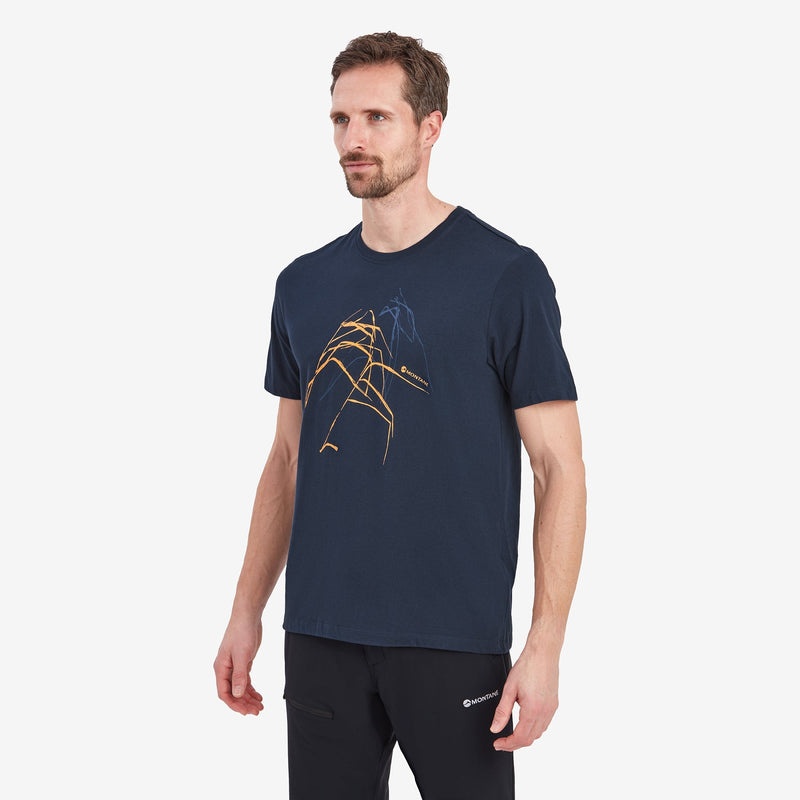 Montane Abstract Mountain T-Shirt Herr Marinblå | QDVTIZ463