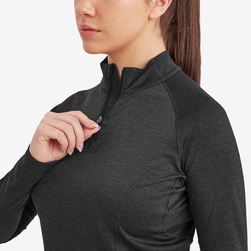 Montane Dart Zip Neck T-Shirt Dam Svarta | QHUZGR790