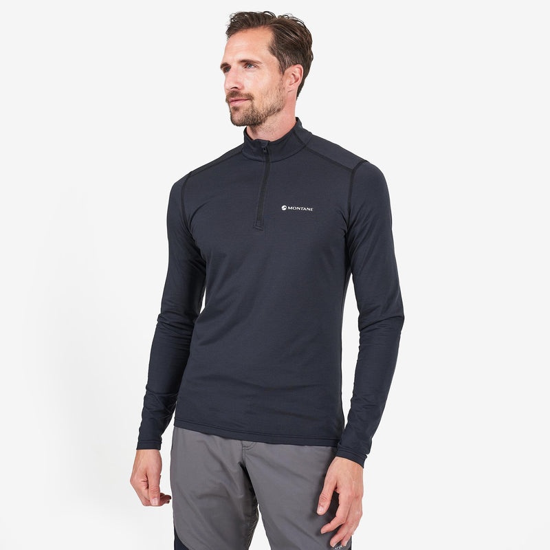 Montane Dart Zip Neck T-Shirt Herr Svarta | XEFNZW109